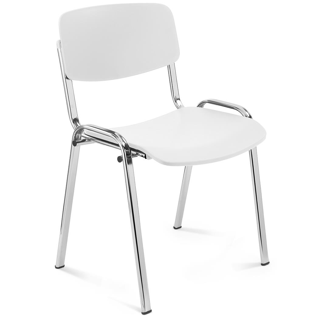 Silla de Confidente MILKA, Bonita y Polivalente, Apilable, Color Blanco y Patas Cromadas