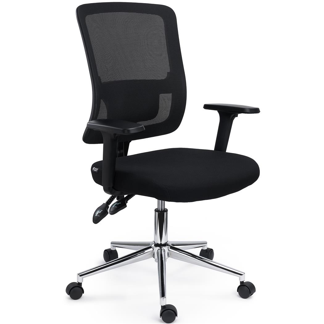 Silla de Oficina MISTIC, Respaldo y Soporte Lumbar Ajustable, Base Metálica, Uso 8H, Negro 