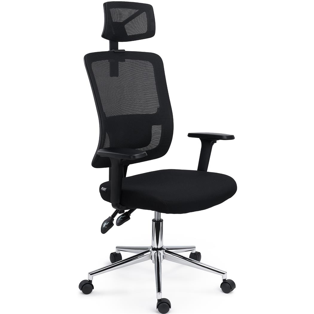 Silla de Oficina MISTIC, Reposacabezas, Respaldo y Soporte Lumbar Ajustable, Base Metal, Uso 8H, Negro 