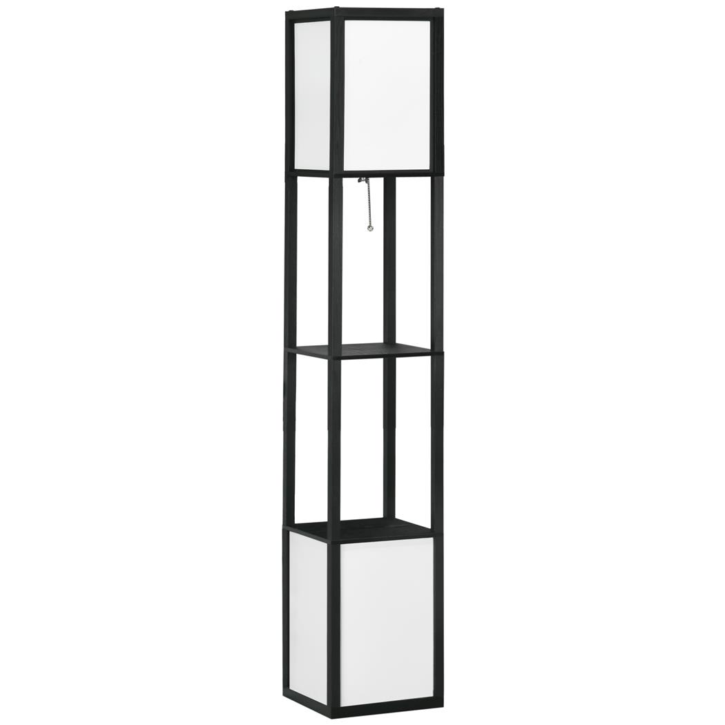 Lámpara de Oficina SENDA, Dimensiones 26x26x156 cm, Estantes y Pantalla de luz, en Madera color Negro
