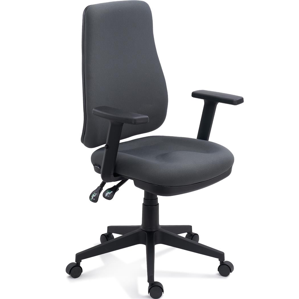 Silla Ergonómica FOCUS, Respaldo Ajustable en Altura, Brazos 3D, Gran Acolchado, Tela Gris