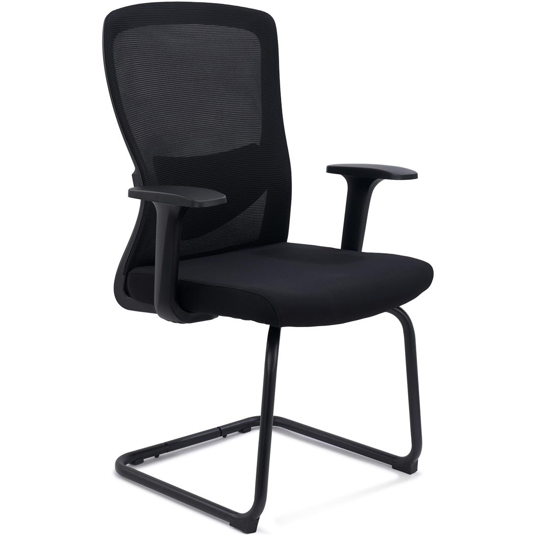 Silla de Confidente NOTE, Base Patín Metal, Soporte Lumbar Ajustable, Tela y Malla Transpirable Negra