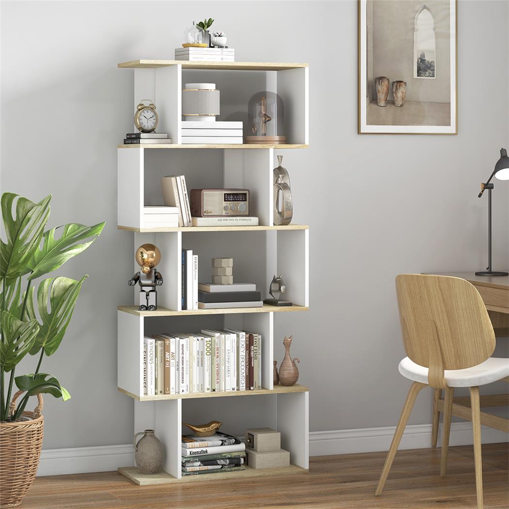 Estantería BLIN Dimensiones 70x29.5x163 cm, Diseño Moderno, en Madera color Blanco y Roble