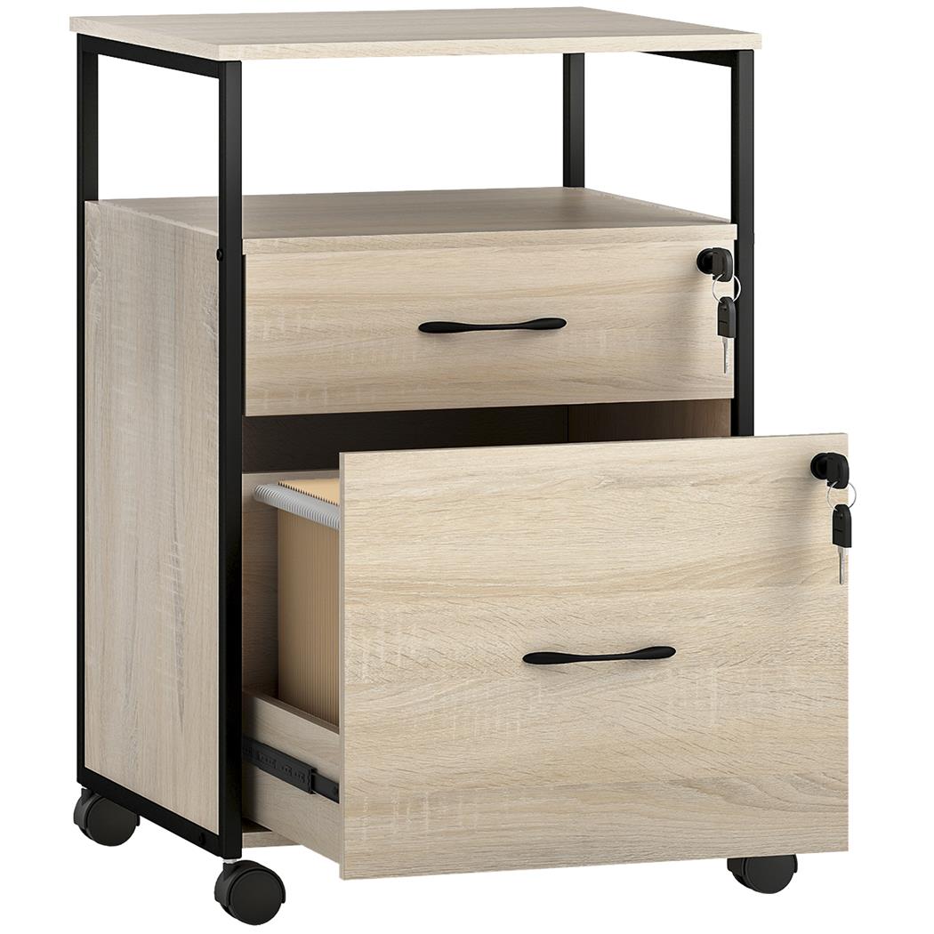 Archivador con Ruedas TERSI, 2 Cajones, 44x40x66,5 cm, en Madera Color Roble