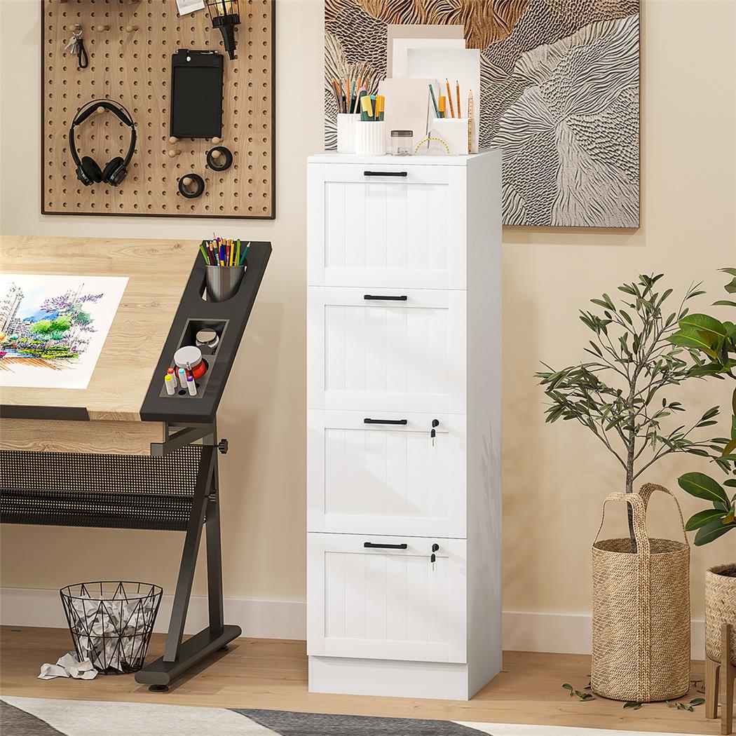 Archivador CAMY, 4 cajones, 40x40x131 cm, en Madera, color Blanco