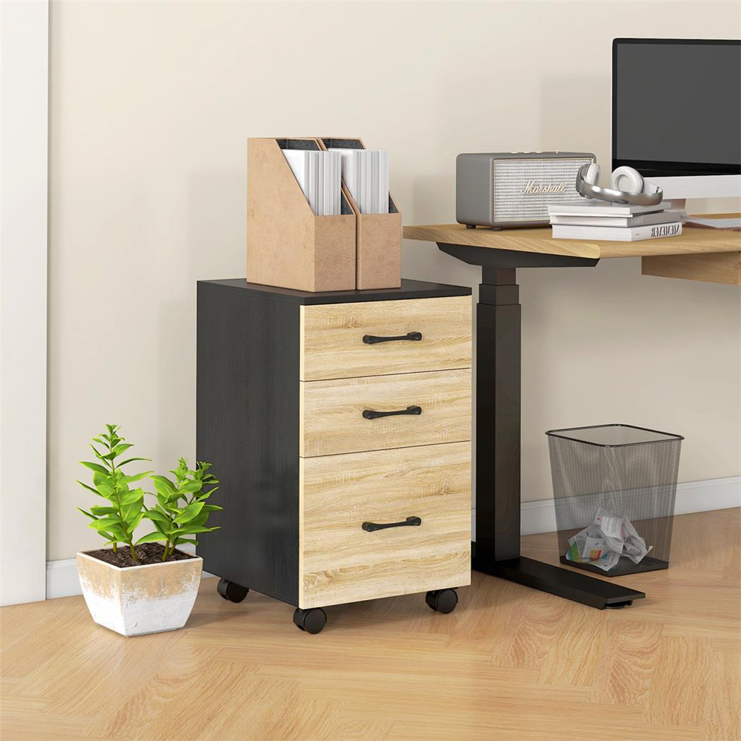 Archivador STONE 3 cajones, 40x42x65 cm, en Madera, color Negro y Roble