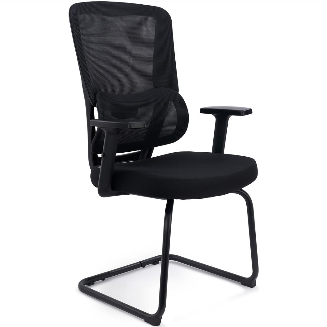 Silla de Confidente SUPRA V, Base Patín Metal, Soporte Lumbar, Ergonómica, Tela y Malla Transpirable Negra