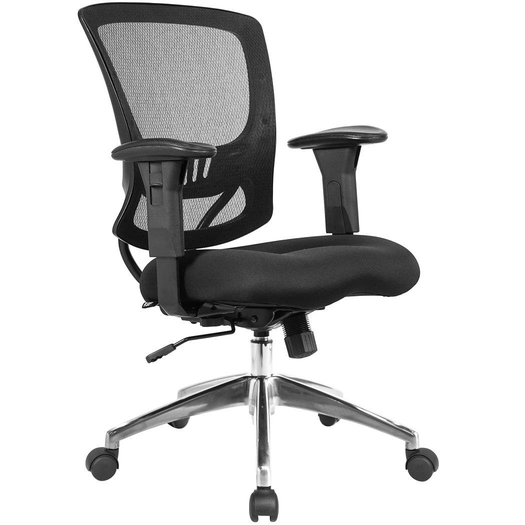 Silla Ergonómica DUNCAN, Base Metálica, Reposabrazos Ajustables, en Malla y Tela color Negro