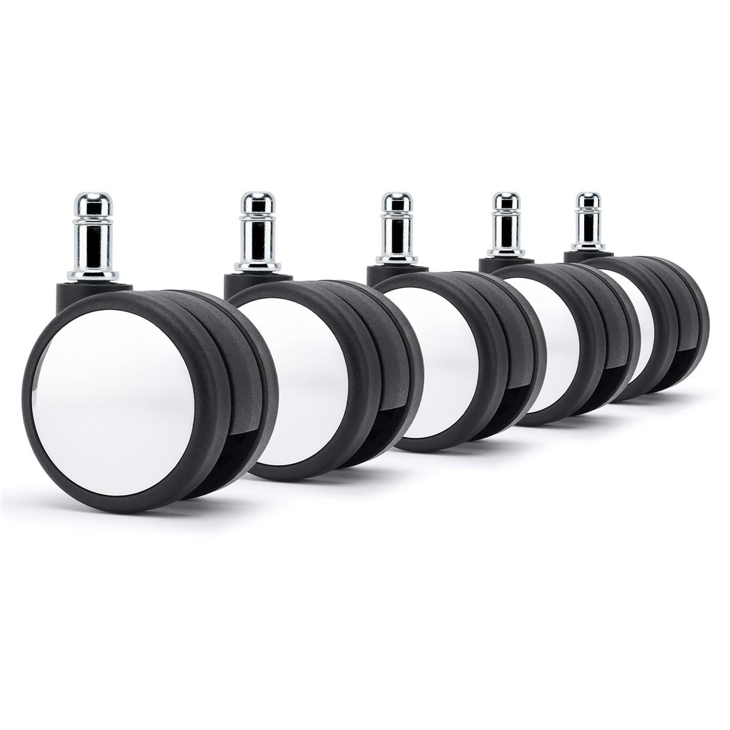 Lote de 5 Ruedas para Sillas de Oficina H2, 11x50 mm, Superficies Delicadas, Negro y Blanco