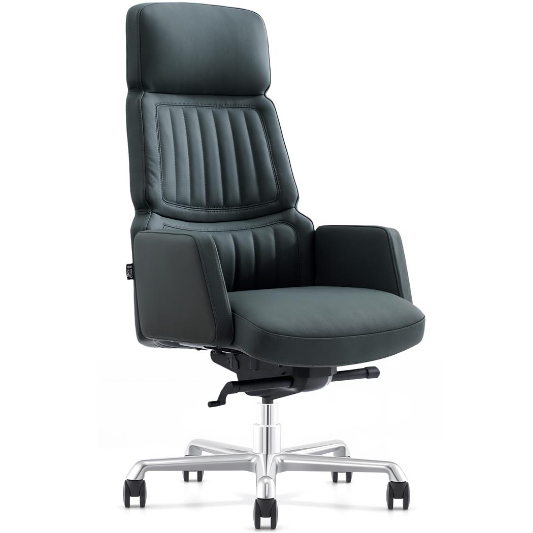 Sillón de Oficina TOTEM, Brazos Acolchados, Gran Diseño y Calidad, Cuero con Costuras, Verde