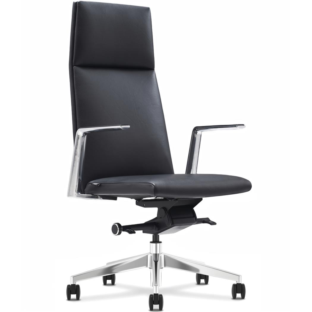 Sillón de Oficina TORINO, Brazos y Base Aluminio, Gran Diseño y Calidad, Piel Natural Negra