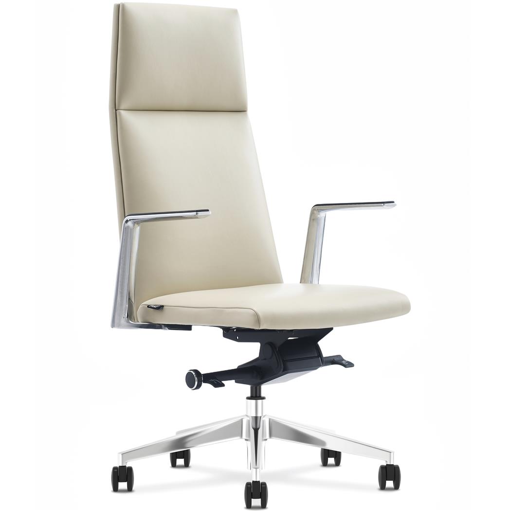 Sillón de Oficina TORINO, Brazos y Base Aluminio, Gran Diseño y Calidad, Piel Natural Crema