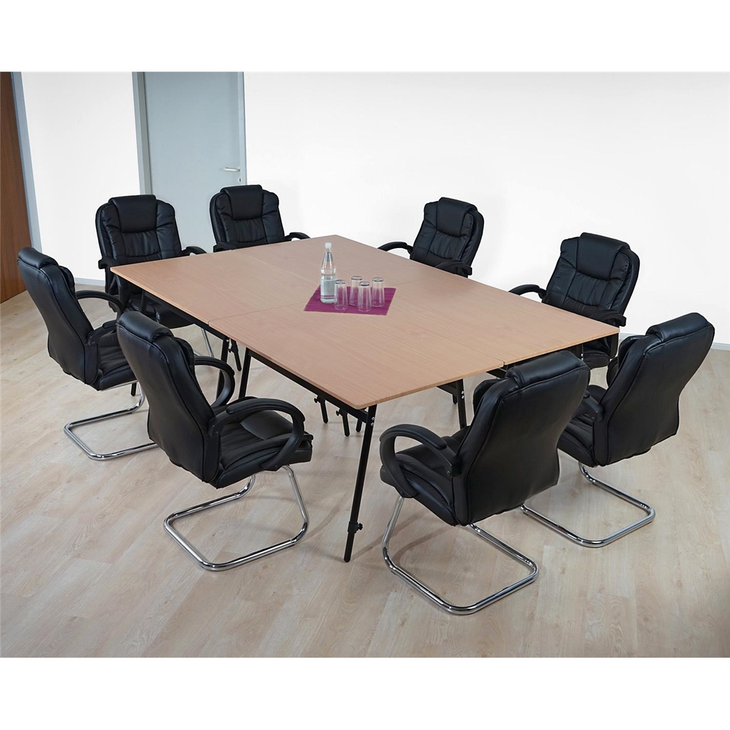 Mesa de Reuniones ALBURI, estructura en acero,  altura ajustable, tamaño 240cm x 160cm, en Haya