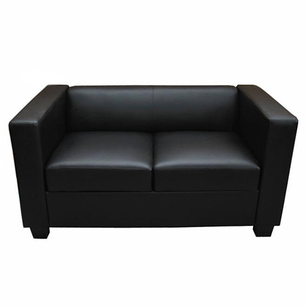 Sofá de 2 plazas BASILIO, Diseño Elegante, Gran Confort, en Piel, Color Negro