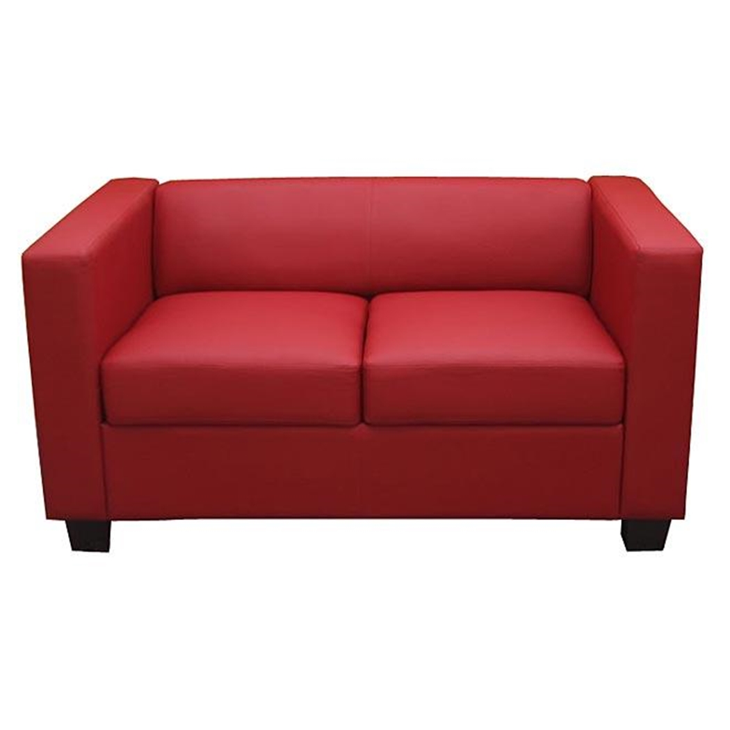 Sofá de 2 plazas BASILIO, Diseño Elegante, Gran Confort, en Piel, Color Rojo