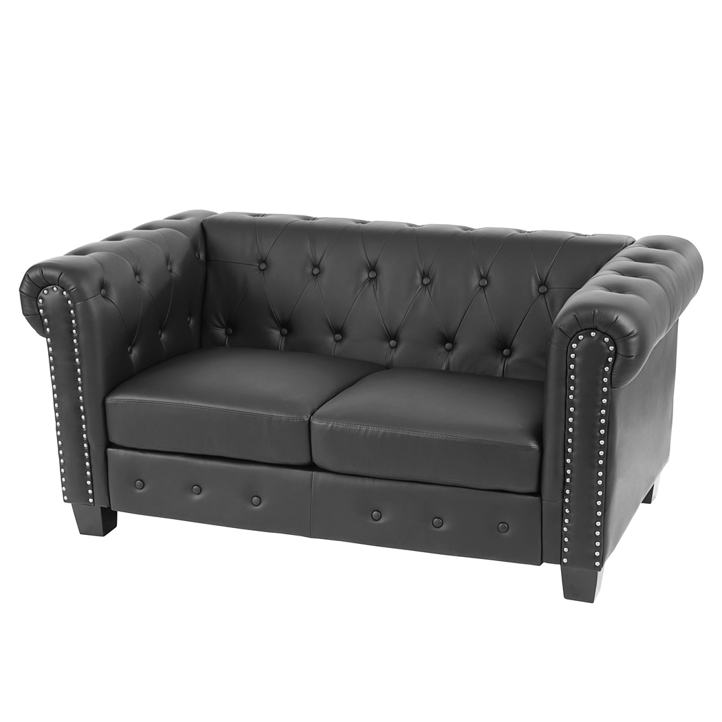 Sofá de 2 Plazas CHESTER, Diseño Clásico y Elegante, En Piel, Patas Cuadradas, Color Negro