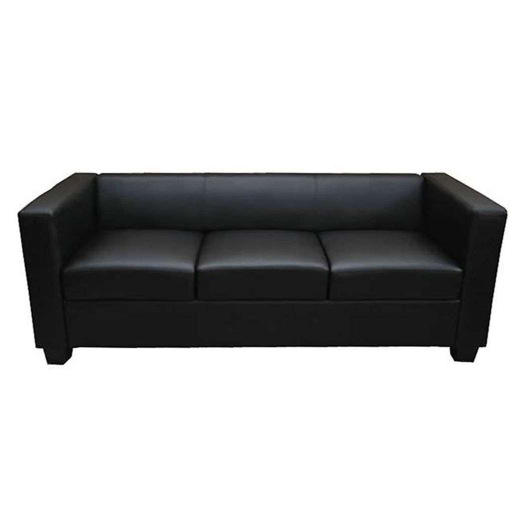 Sofá de 3 plazas BASILIO, Diseño Elegante, Gran Confort, en Piel, Color Negro