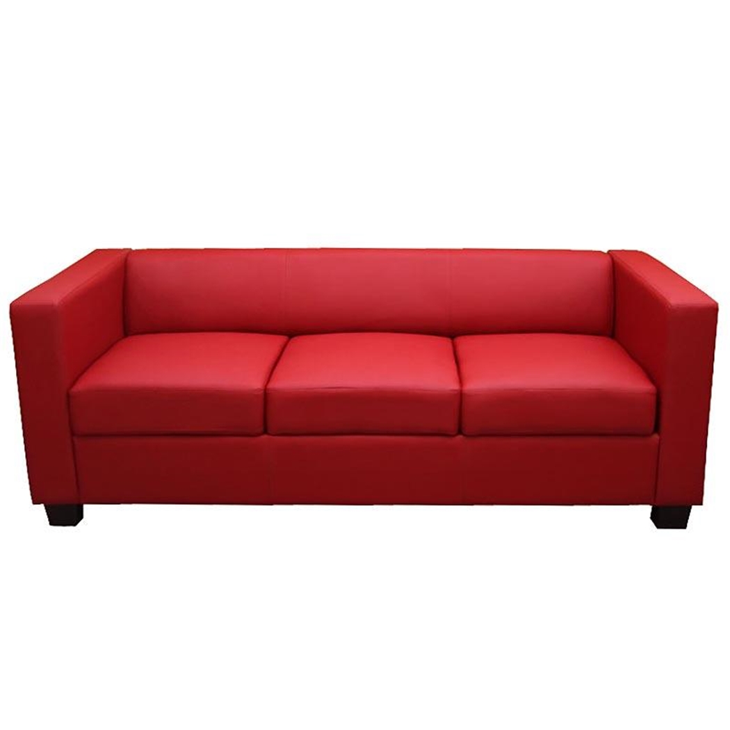 Sofá de 3 plazas BASILIO, Diseño Elegante, Gran Confort, en Piel, Color Rojo