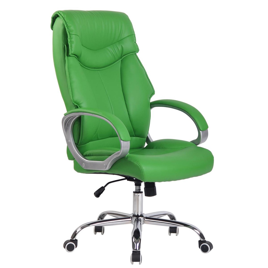 Silla de oficina KIMI, gran respaldo ergonómico con doble acolchado , en piel color Verde