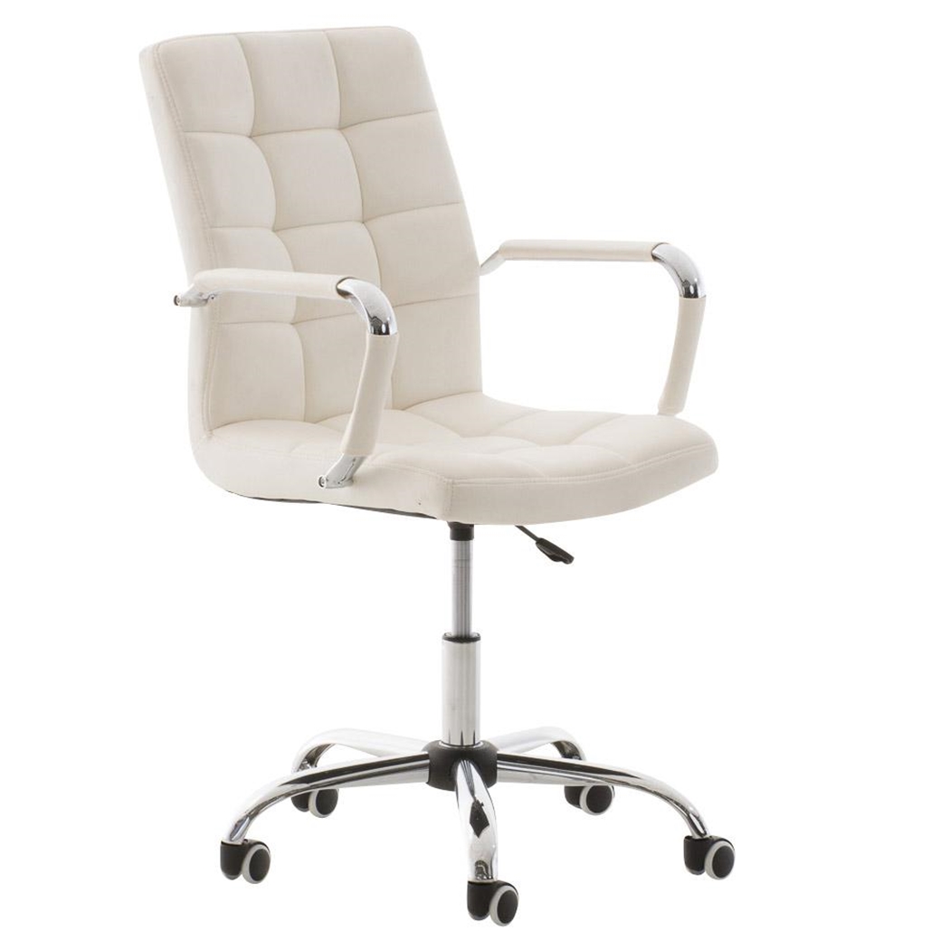 Sillón de oficina BRISTOL, estructura y reposabrazos metálicos, tapizada en piel color Blanco