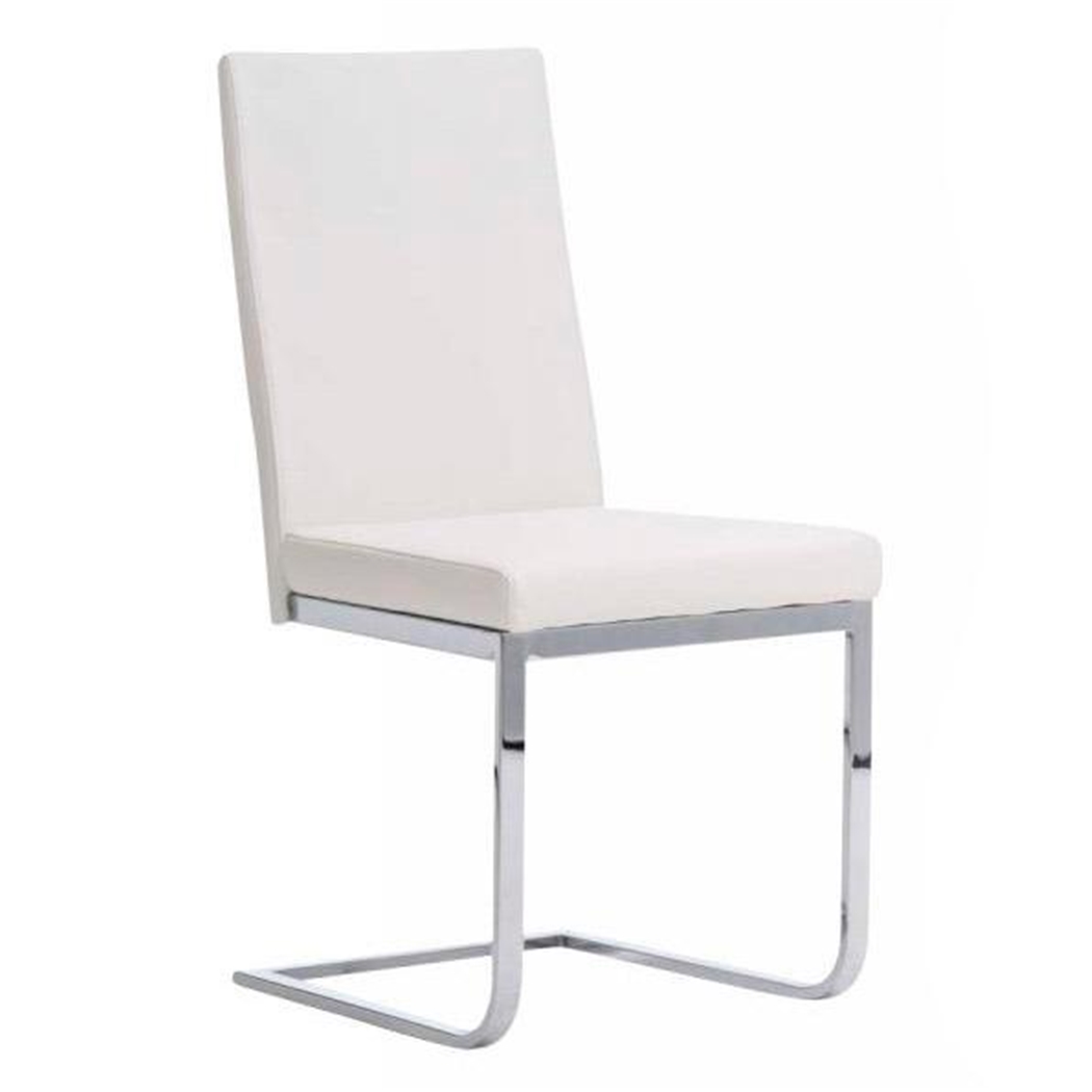 Silla de Confidente / Reuniones ASPE, en metal cromado, gran acolchado, en Piel color Blanco