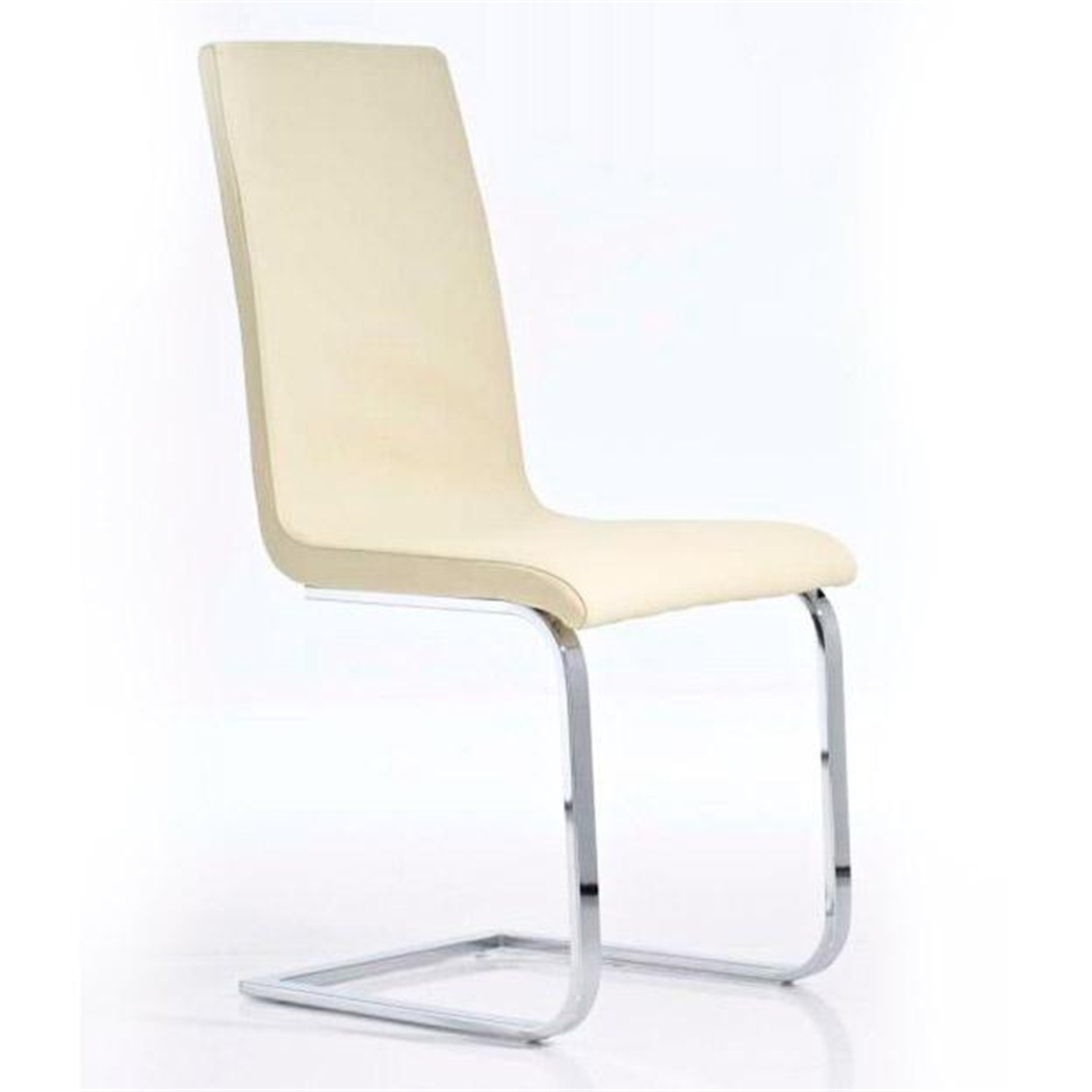 Silla de Confidente TORIA, diseño minimalista, ergonómica en metal cromado y en Piel color Crema