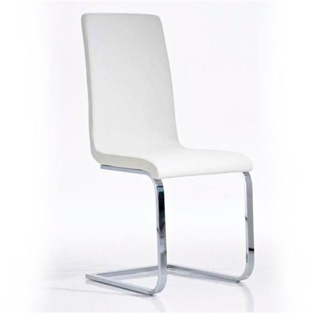 Silla de Confidente TORIA, diseño minimalista, ergonómica en metal cromado y en Piel color Blanco