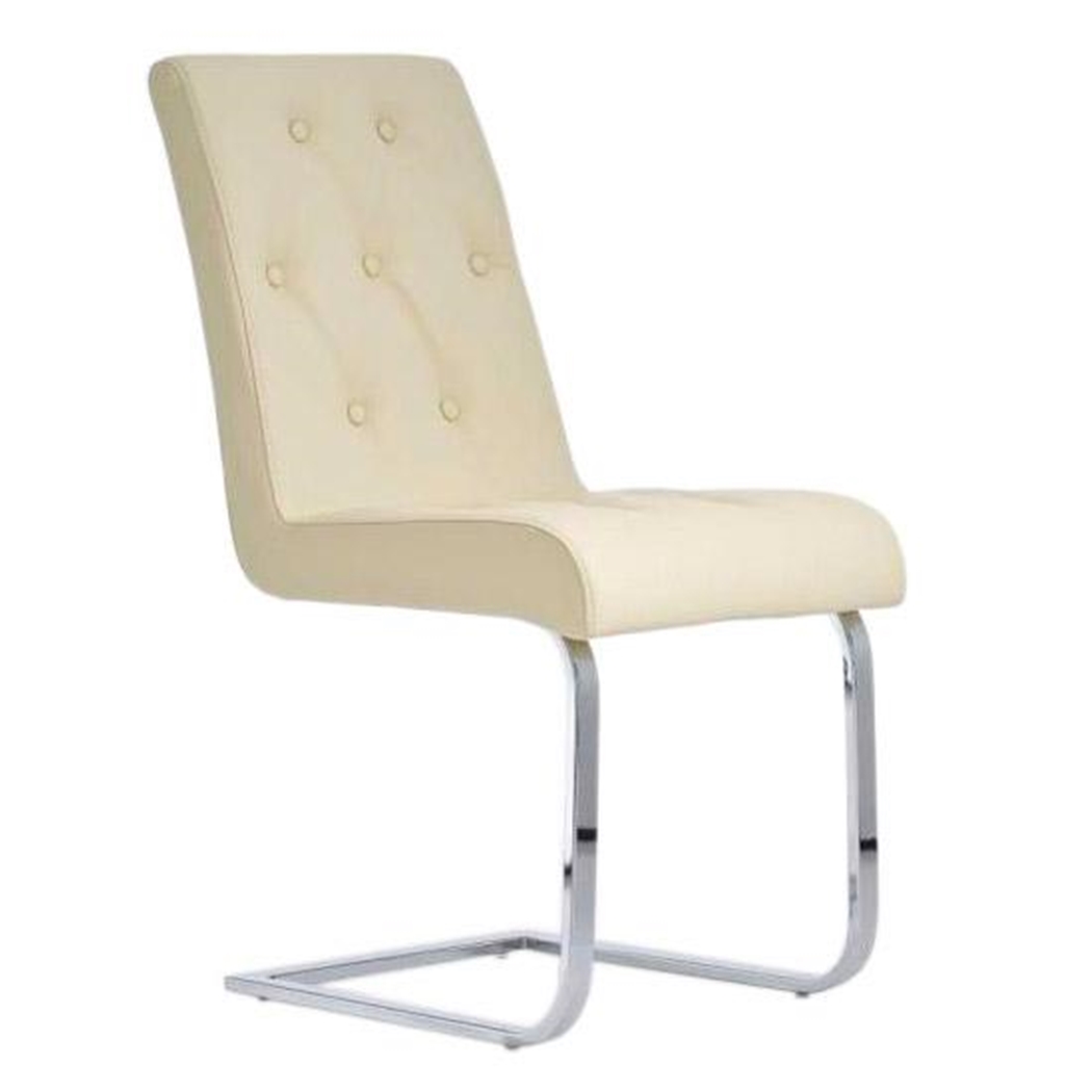 Silla de Confidente VICOR, tapizado estilo capitoné, en metal cromado y Piel color Crema