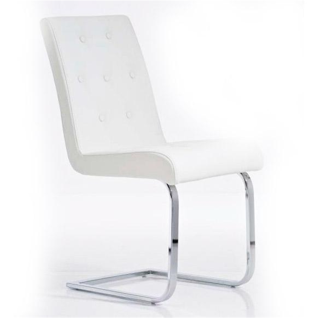 Silla de Confidente VICOR, tapizado estilo capitoné, en metal cromado y Piel color Blanco