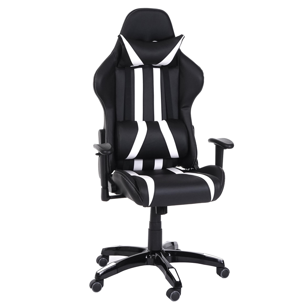 Sillón Gaming DRIVER, Diseño Muy Deportivo, Máxima Comodidad, Incluye Cojines, En Piel Negro y Blanco