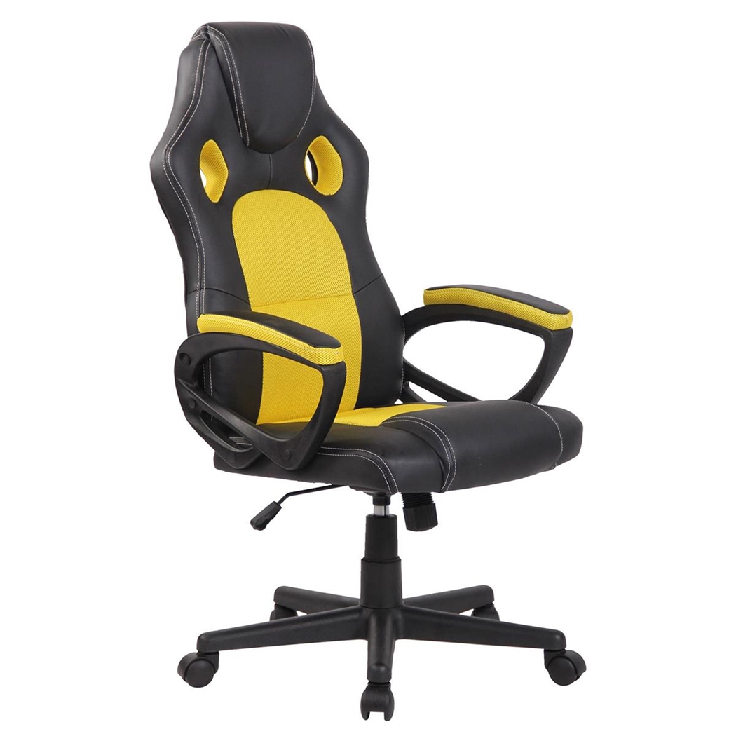 Silla Gaming MONTMELO, Espectacular Diseño Deportivo, En Piel y Tela, Color Negro y Amarillo