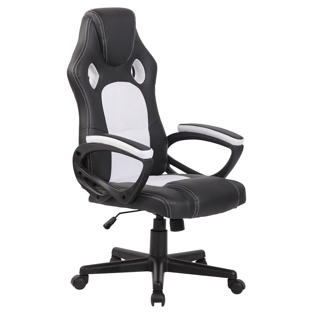 Silla Gaming MONTMELO, Espectacular Diseño Deportivo, En Piel y Tela, Color Negro y Blanco