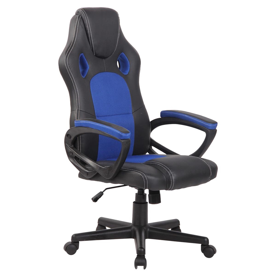 Silla Gaming MONTMELO, Espectacular Diseño Deportivo, En Piel y Tela, Color Negro y Azul