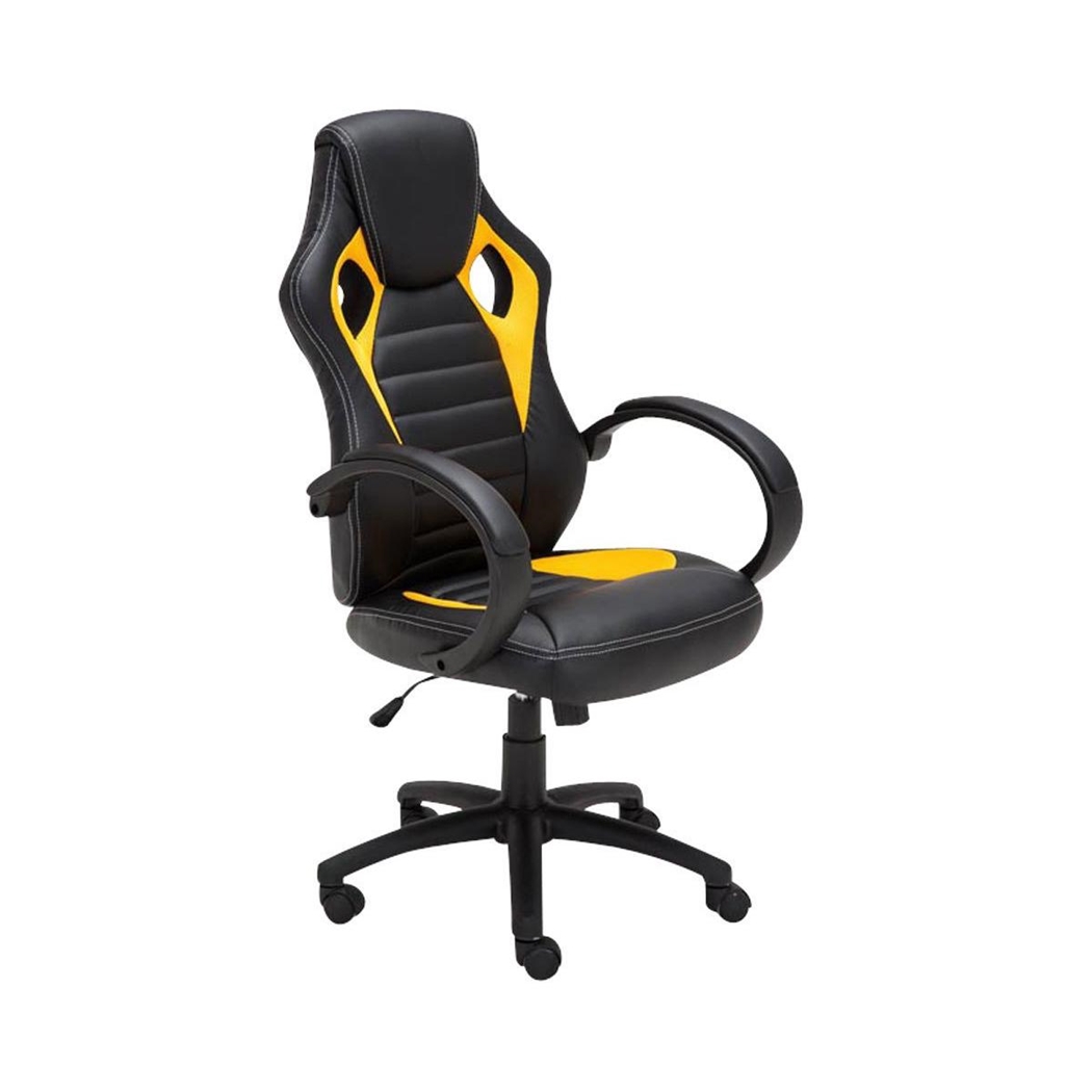 Silla Gaming ASCARI, Diseño Deportivo y Gran Comodidad, Piel y Tela, en Negro y Amarillo