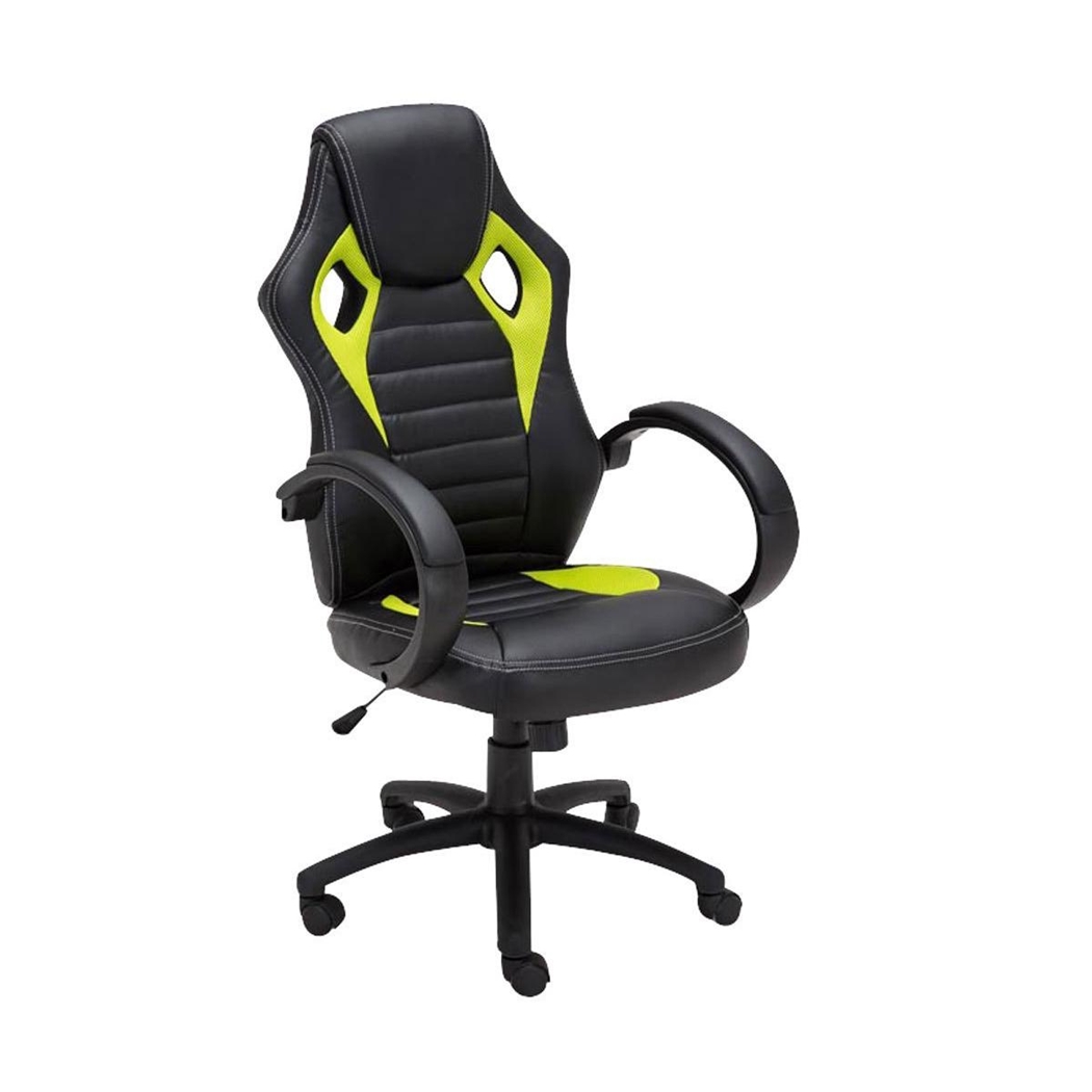 Silla Gaming ASCARI, Diseño Deportivo y Gran Comodidad, Piel y Tela, en Negro y Verde