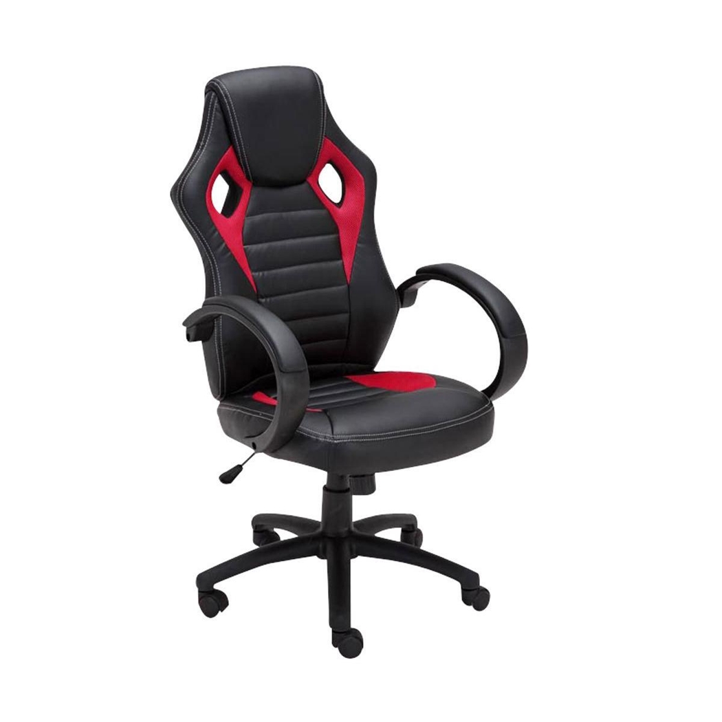 Silla Gaming ASCARI, Diseño Deportivo y Gran Comodidad, Piel y Tela, en Negro y Rojo