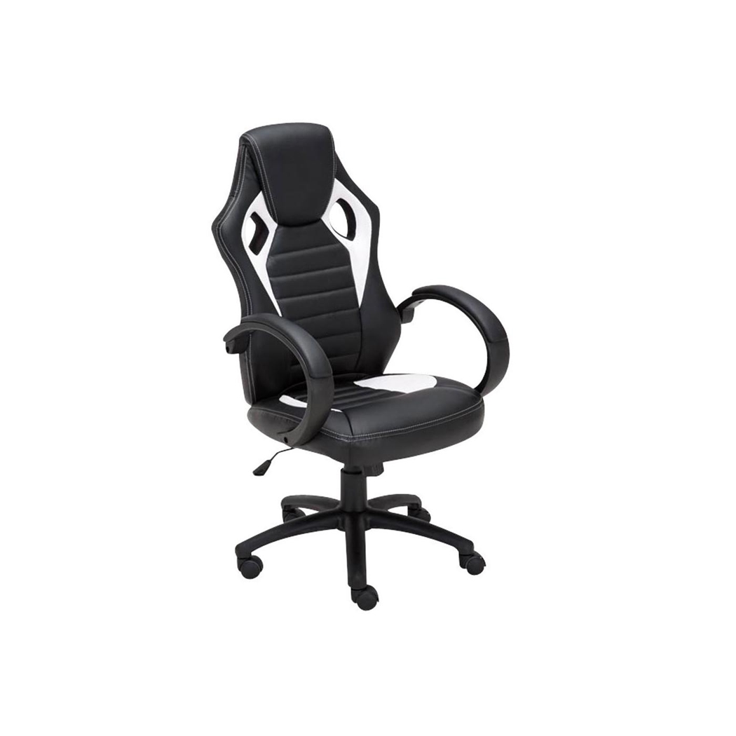 Silla Gaming ASCARI, Diseño Deportivo y Gran Comodidad, Piel y Tela, en Negro y Blanco