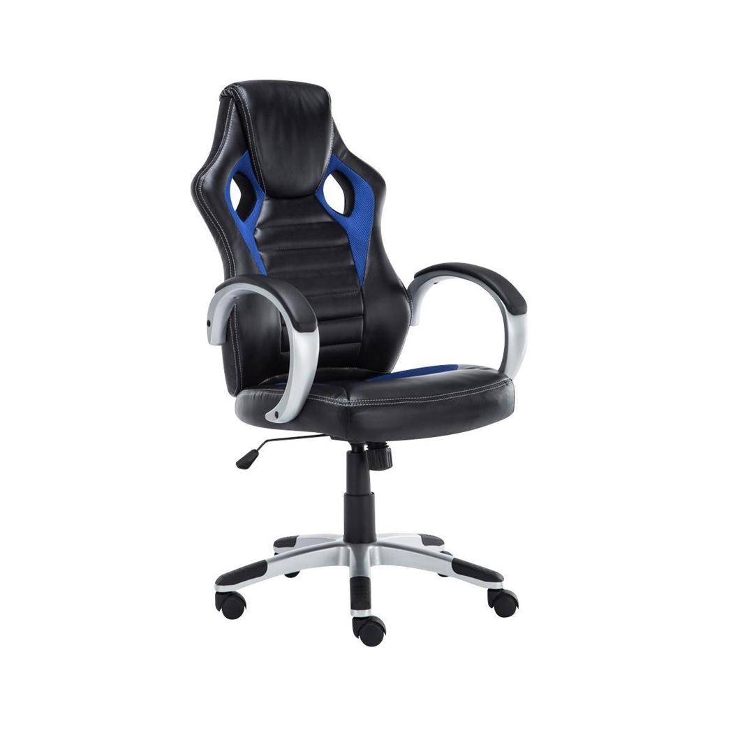 Silla Gaming ASCARI PRO, Diseño Deportivo y Gran Comodidad, Piel y Tela, en Negro y Azul