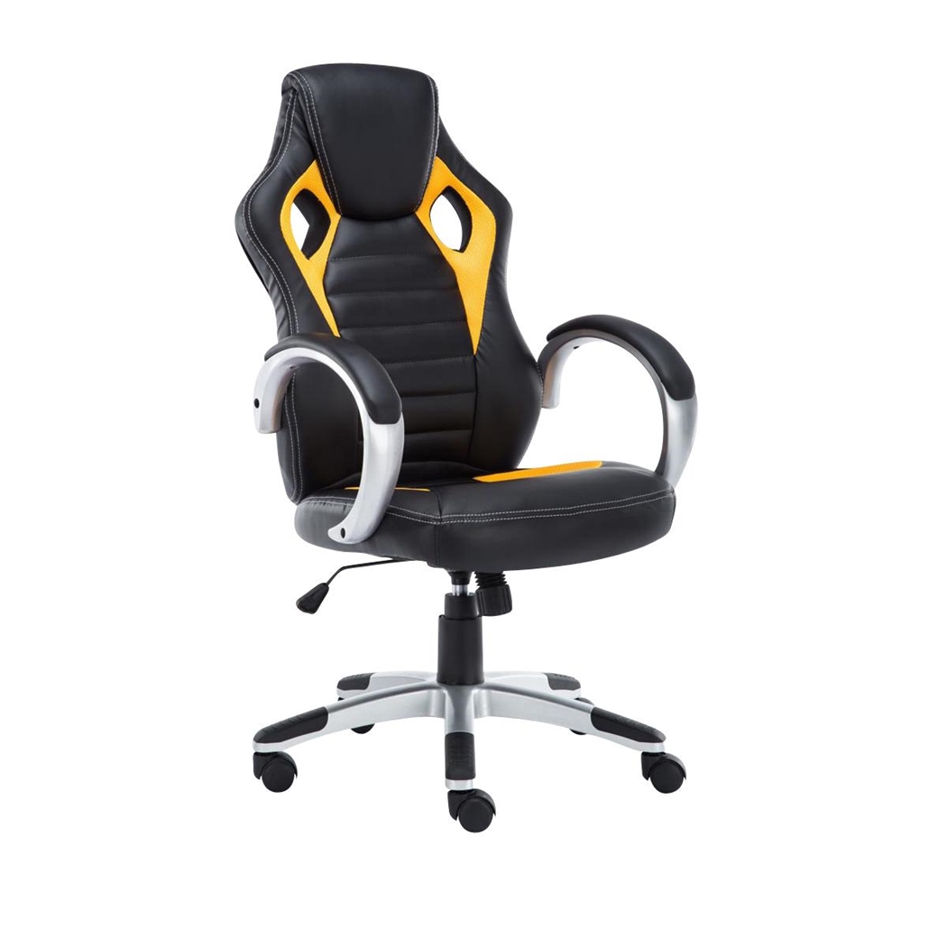 Silla Gaming ASCARI PRO, Diseño Deportivo y Gran Comodidad, Piel y Tela, en Negro y Amarillo