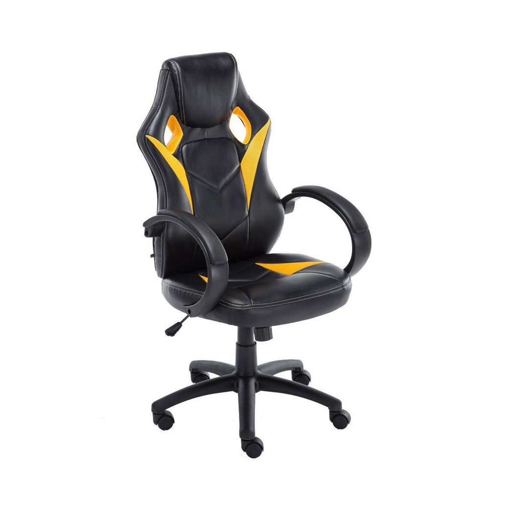 Silla Gaming JARAMA, Gran Comodidad y Diseño Deportivo, En Piel y Tela, Color Negro y Amarillo