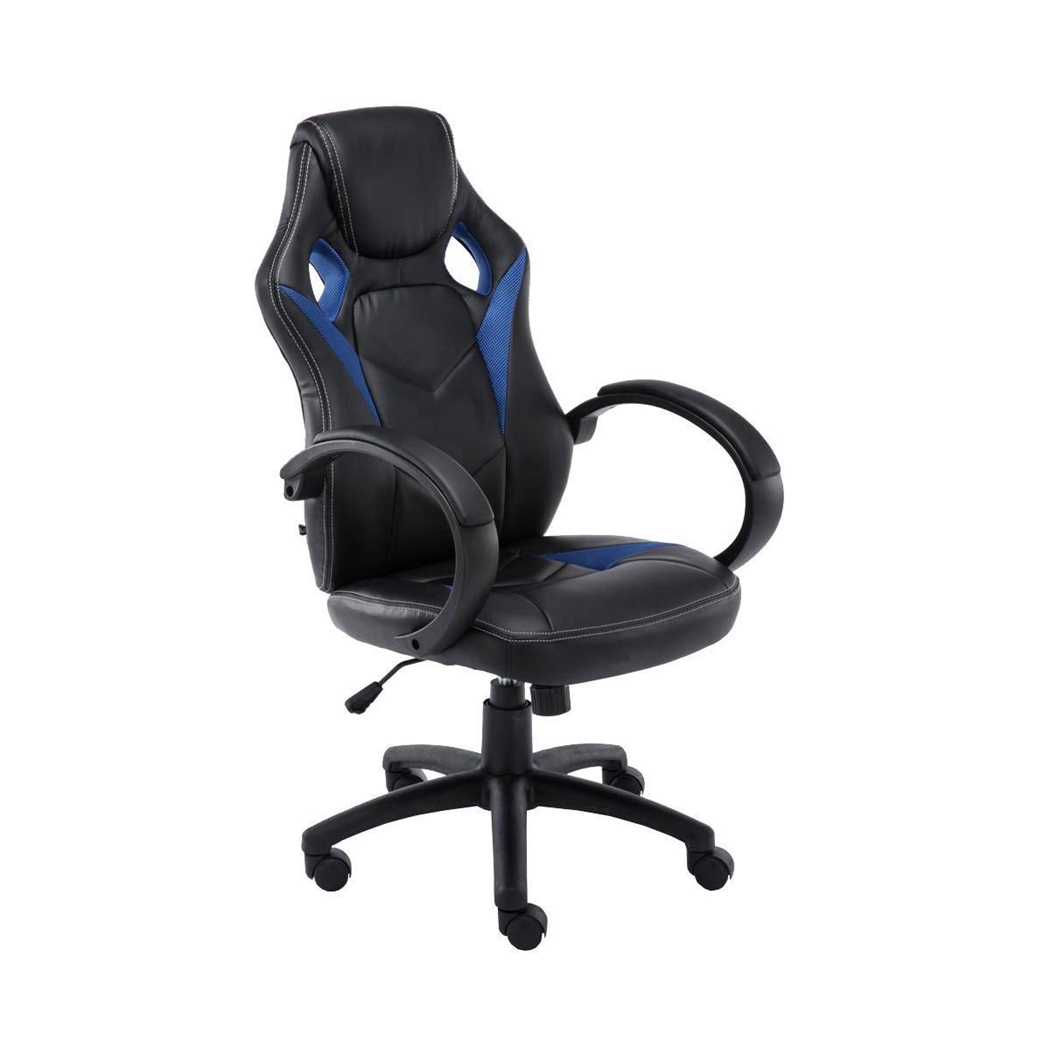 Silla Gaming JARAMA, Gran Comodidad y Diseño Deportivo, En Piel y Tela, Color Negro y Azul