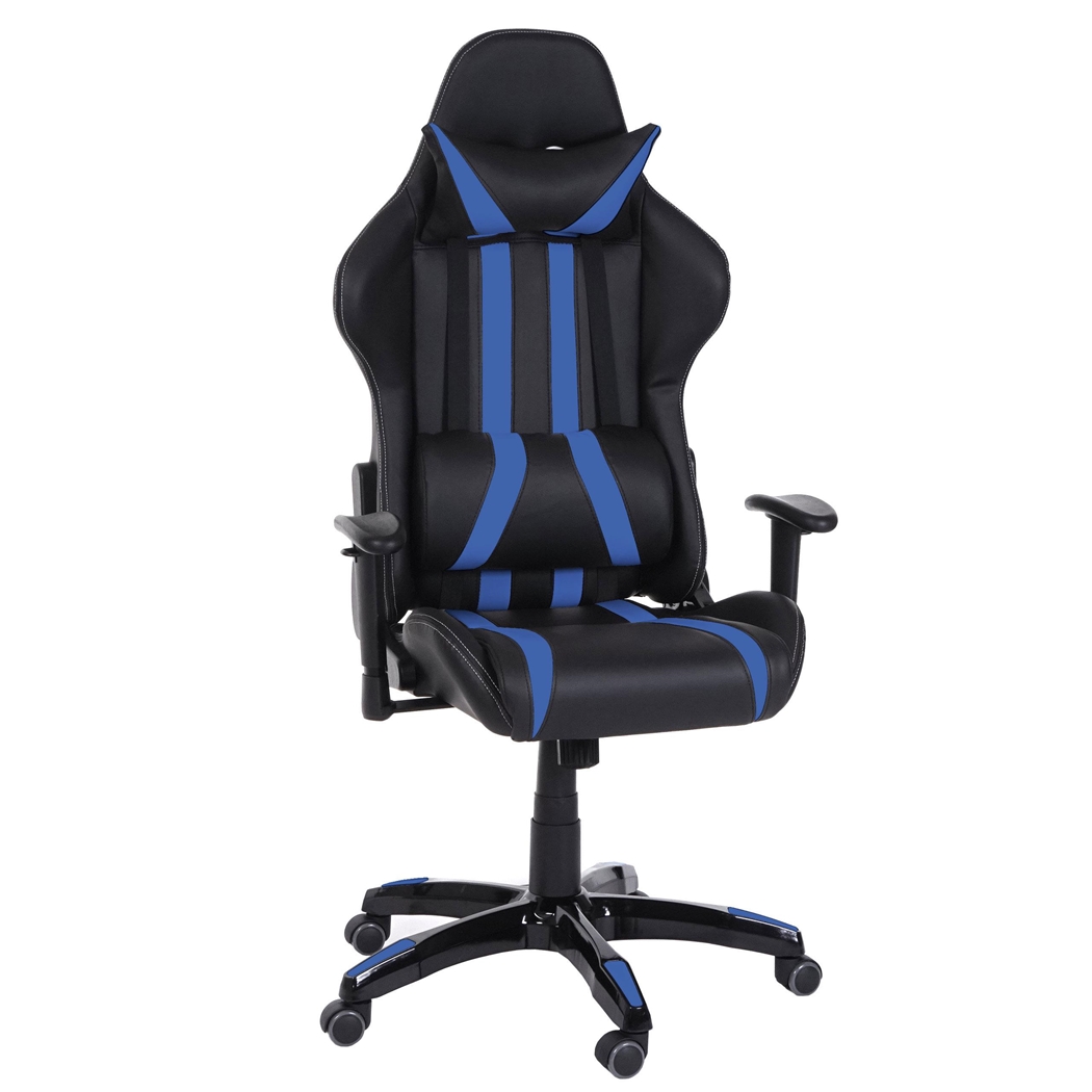 Sillón Gaming DRIVER, Diseño Muy Deportivo, Máxima Comodidad, Incluye Cojines, En Piel Negro y Azul