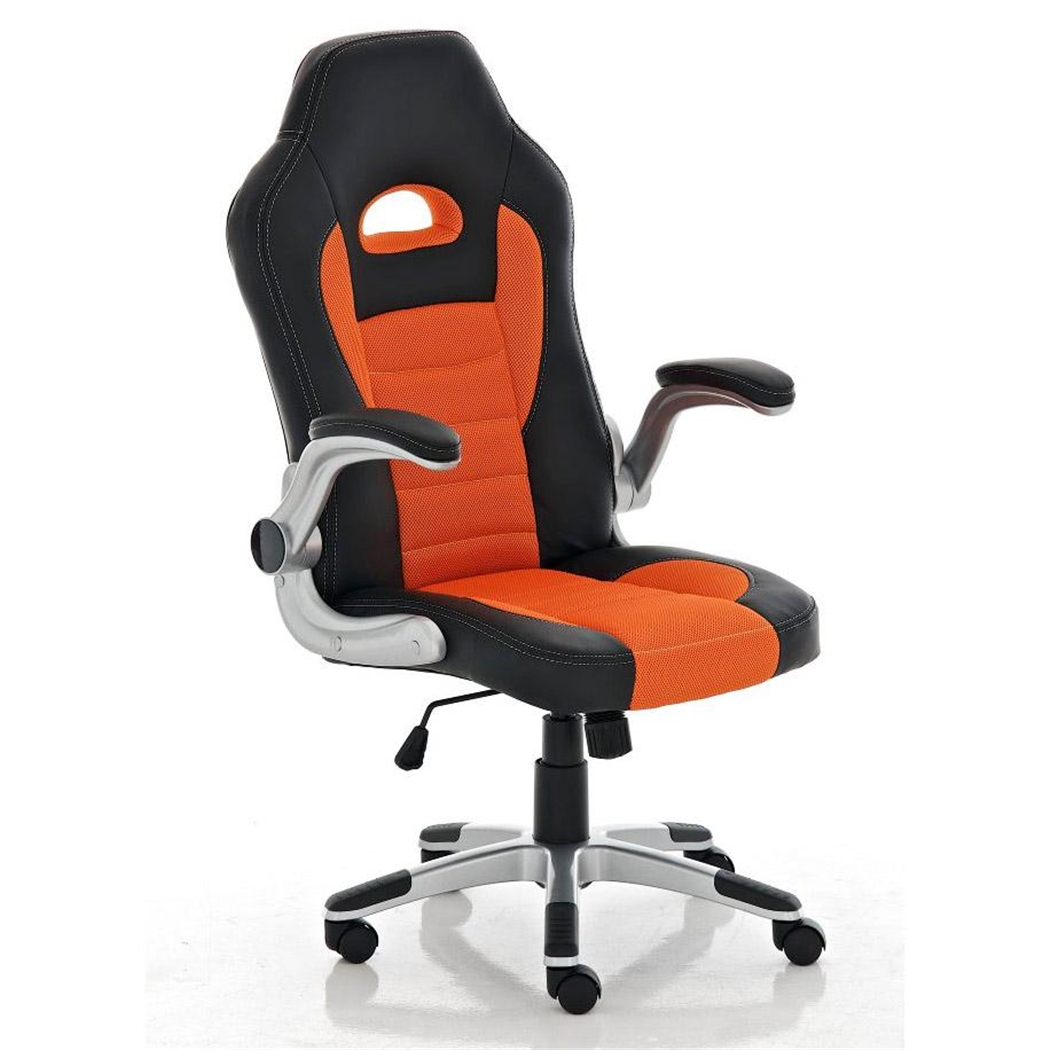 DEMO# Silla de Ordenador Gaming LOTUS, reposabrazos abatibles, en piel y malla transpirable color naranja