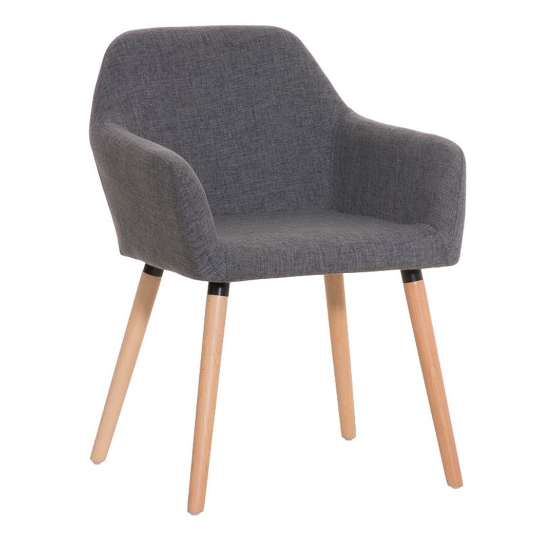 Silla de Confidente NIEBLA, Gran Acolchado, Estructura y Patas de Madera en Tela color Gris Claro