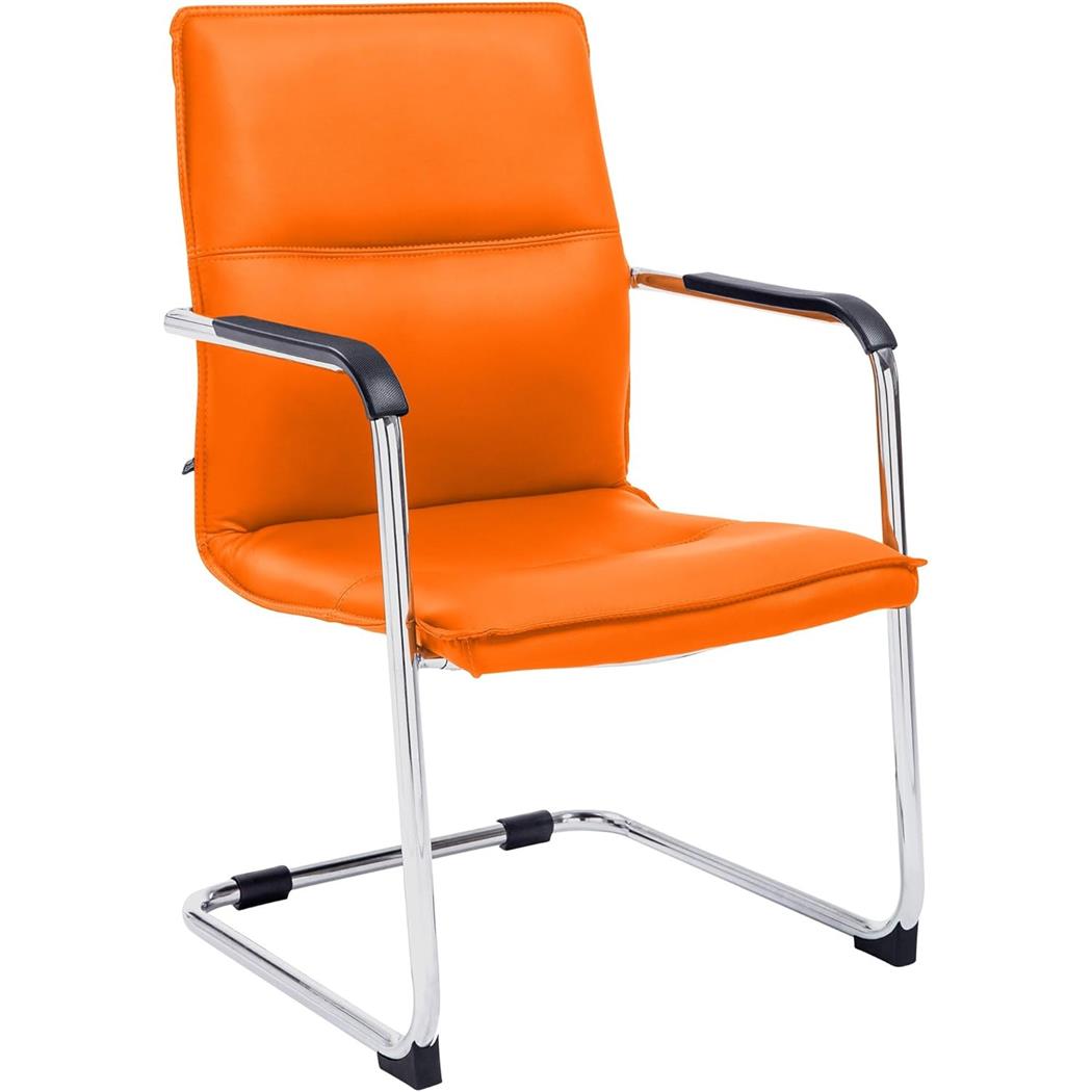 Silla de Confidente GOLIAT, Estructura Metálica, Gran Acolchado y Elegante Diseño en Piel color Naranja