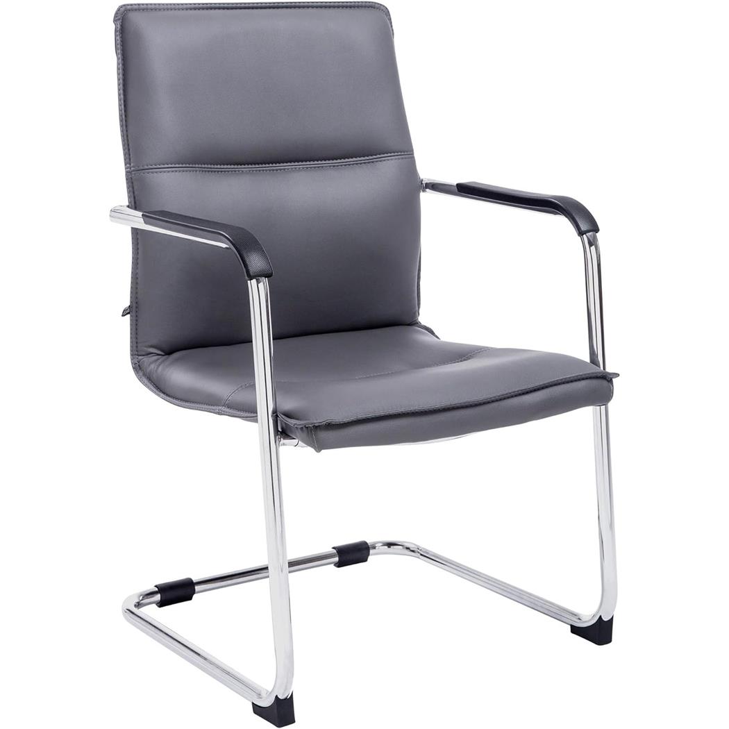 Silla de Confidente GOLIAT, Estructura Metálica, Gran Acolchado y Elegante Diseño en Piel color Gris