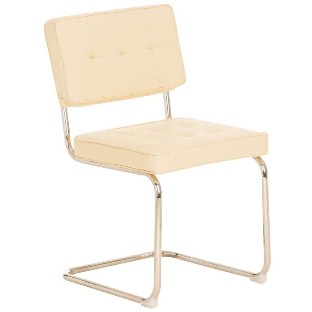 Silla de Confidente CHIVO PIEL, Estructura Metálica y Gran Acolchado con Capitoné en Piel color Crema