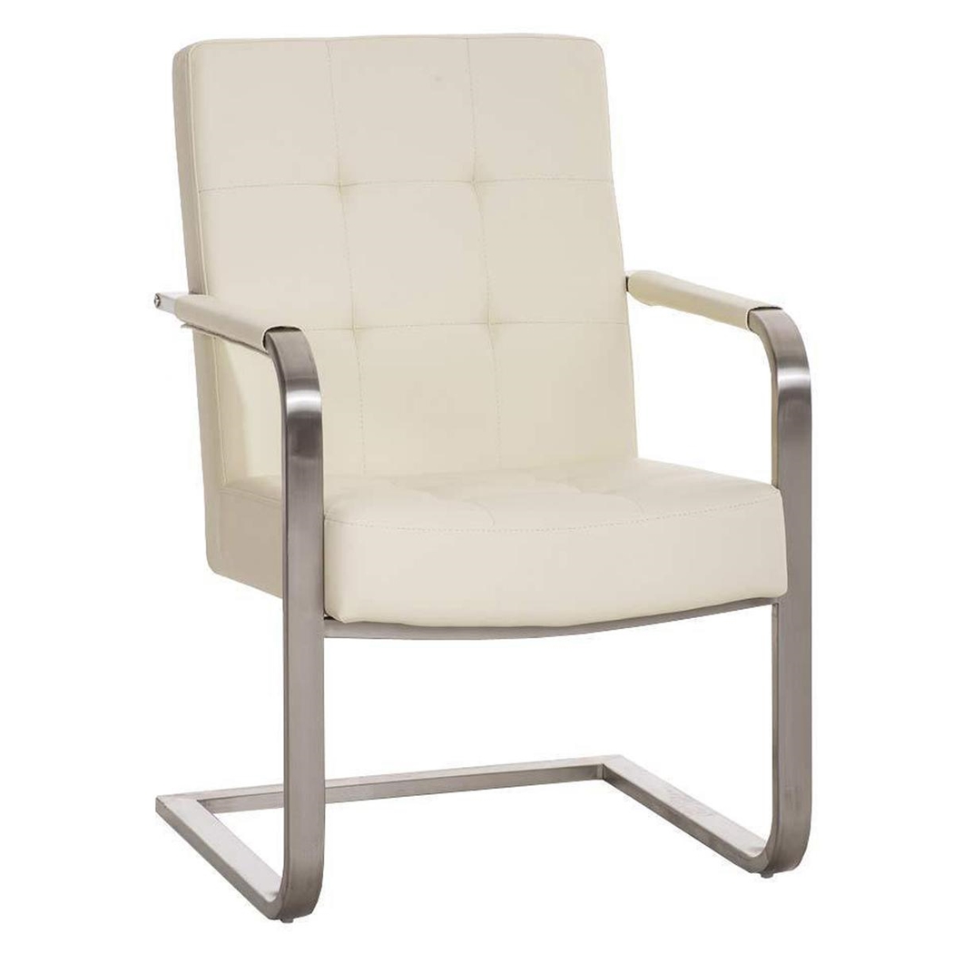 Silla de Confidente MORGAN PIEL, Estructura de Acero Inoxidable y Gran Acolchado color Crema