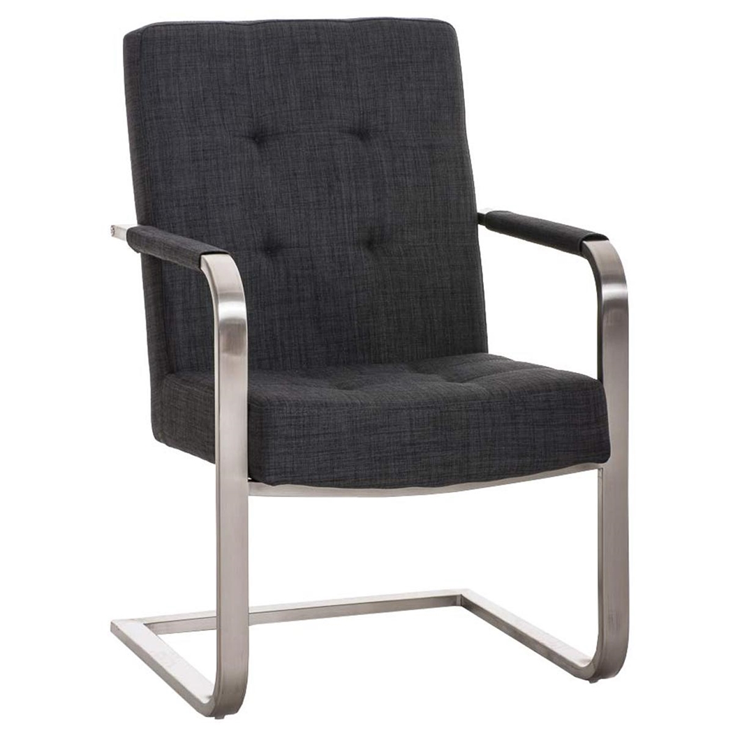 Silla de Confidente MORGAN TELA, Estructura de Acero Inoxidable y Gran Acolchado color Gris oscuro