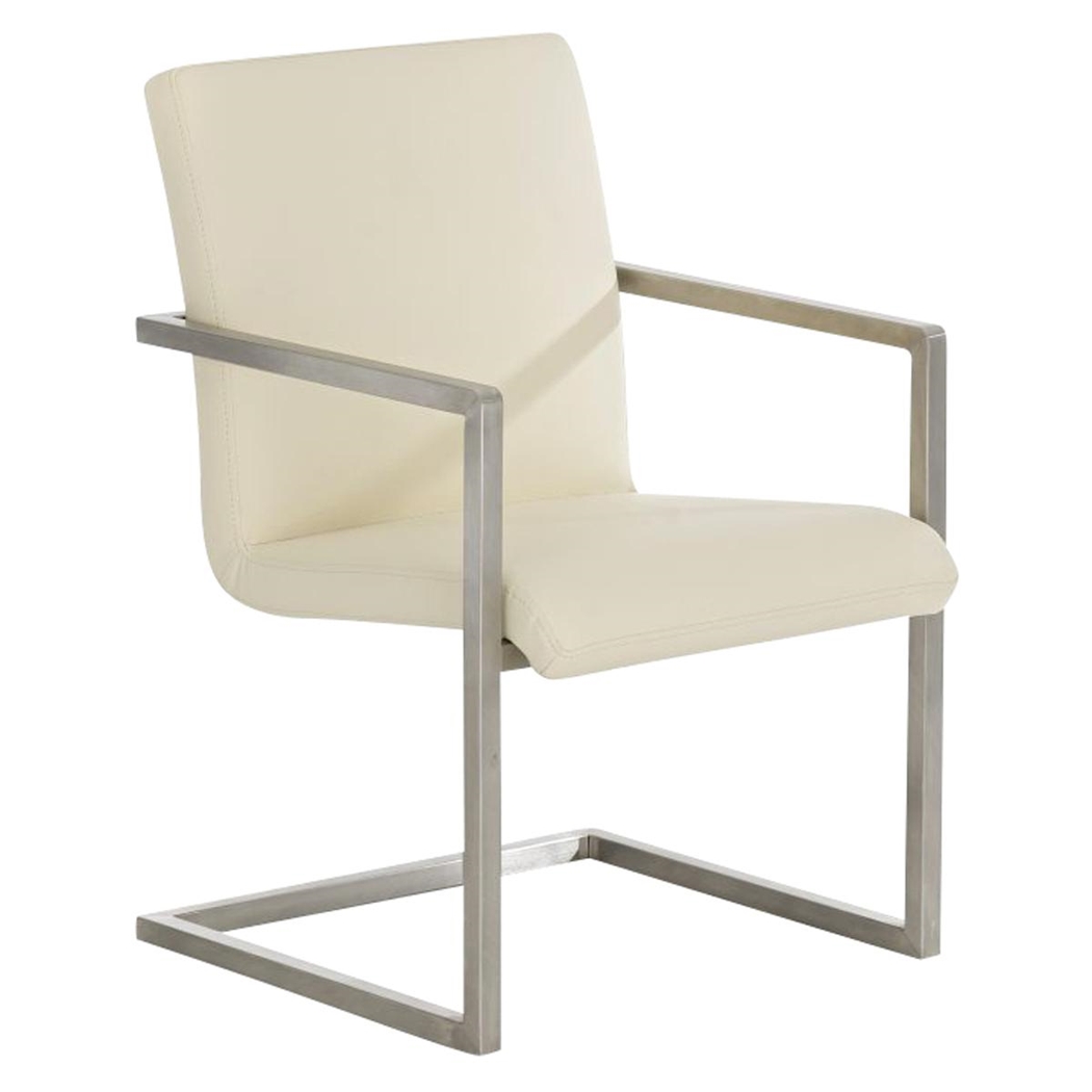 Silla de Confidente OWEN, Estructura de Acero Inoxidable, Exclusivo Diseño, Tapizada en Piel color Crema